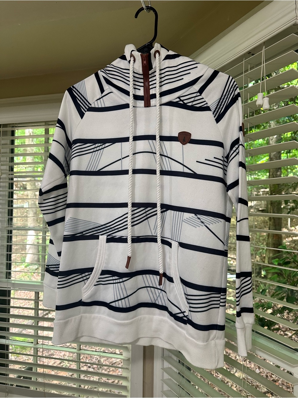 Striped White & Black Hooded Sweatshirt